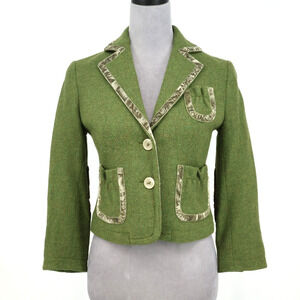 Banana Republic Jacket Womens 0 Green Wool Blend Corduroy Elbow Patches Vtg Y2K